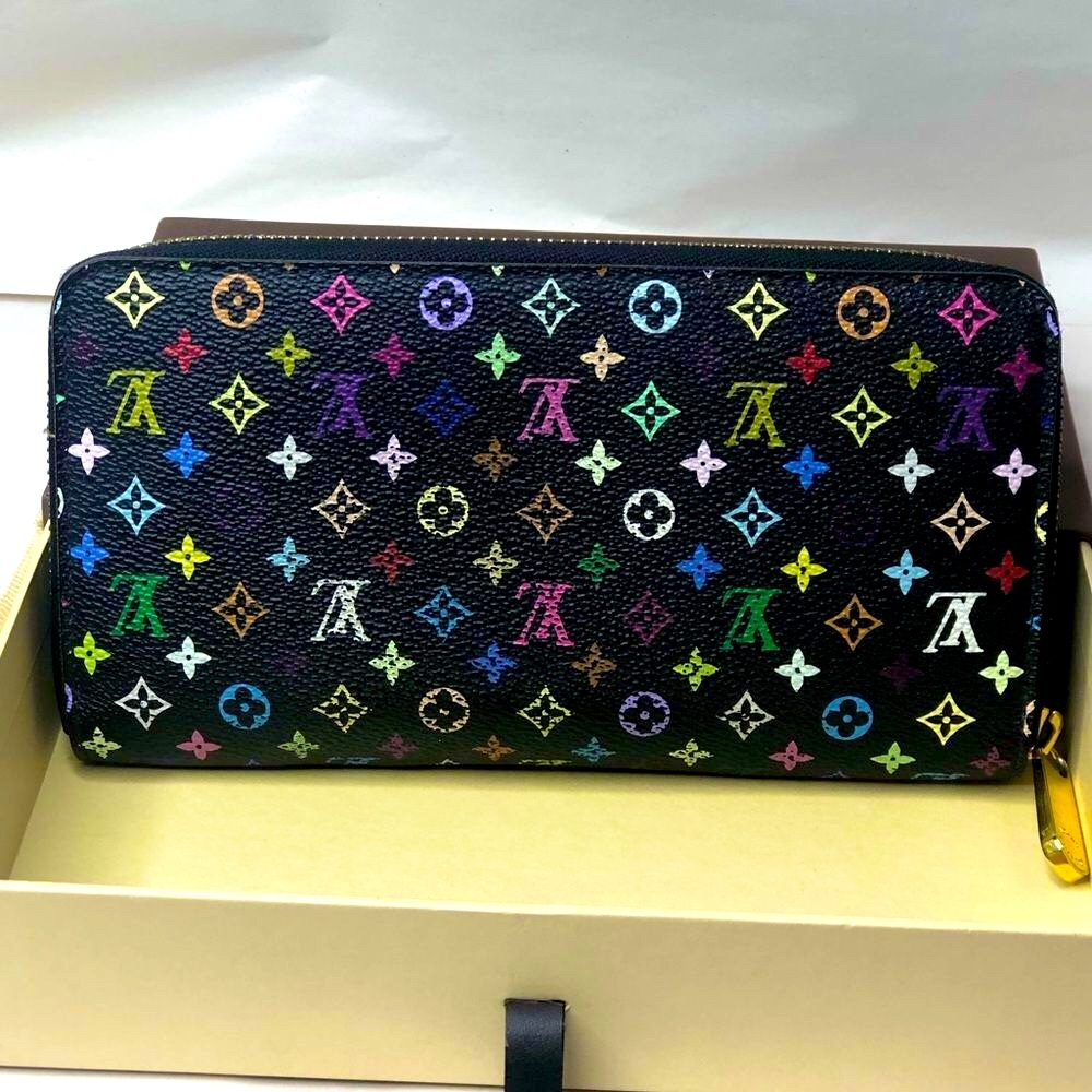 LOUIS VUITTON TAKASHI MURAKAMI Black Monogram Multi-Color Long Wallet + LV Box - Picture 16 of 17